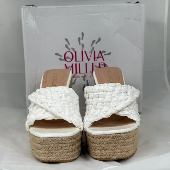 Olivia Miller Womens Woven Platform Wedge Sandals White Size 10 Espadrille Style - Picture 1 of 11